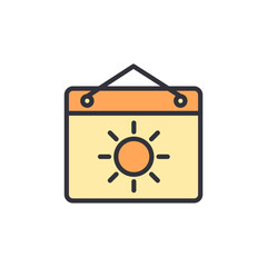 Summer calendar colored icons, minimalist vector illustration ,simple transparent graphic element .Isolated on white background