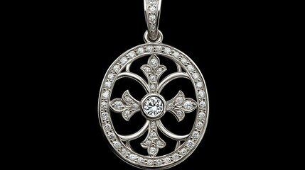 Obraz premium Displayed against a black background, the silver pendant highlighted its elaborate design