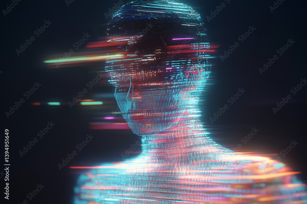Poster digital soul: a digital representation of a human form is rendered, its structure visibly intertwine