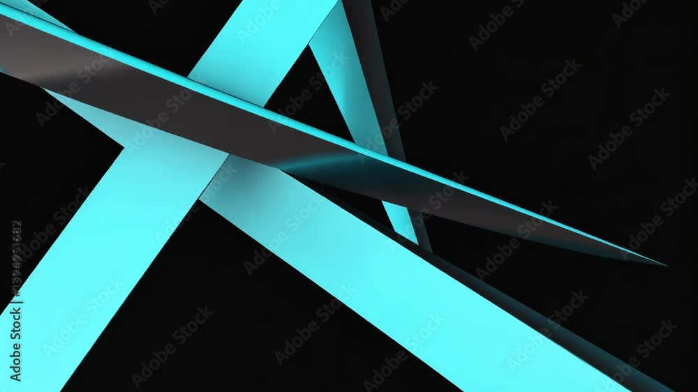 Poster abstract turquoise shapes intersecting in a dark background creating a modern artistic composition