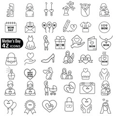 A collection of minimalistic line icons themed around Mother's Day, Mother's Day Line Icons Set 