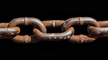 Fototapeta premium Rusty Chain: A close-up shot highlights the rough texture and warm tones of a section of a weathered, rusty chain, showcasing the strength and history. 