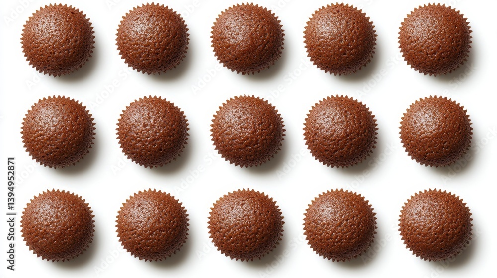 Poster delightful array of chocolate muffins on pristine white backdrop showcasing bakery perfection and cu
