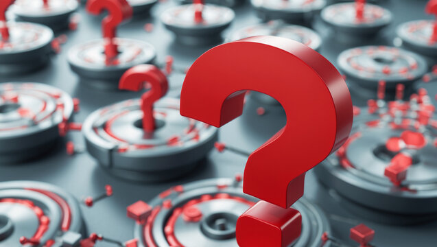 Red Question Marks On Industrial Background Seeking Solutions And Clarification