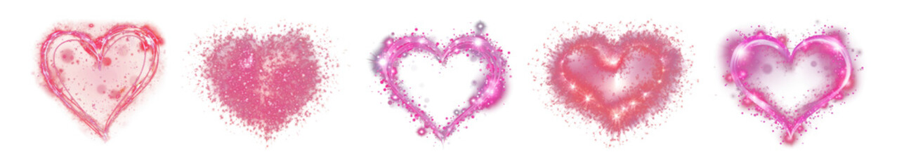 PNG Glittering hearts in sequence, element set on transparent background