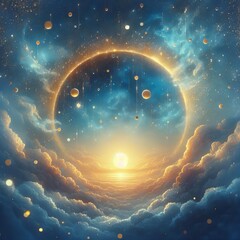 Sky blue background with a gradient of gold glitter fading to a