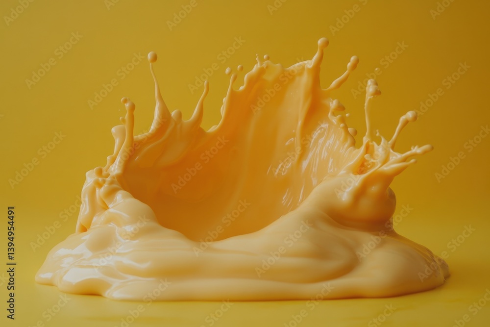 Poster dynamic mango liquid splash against yellow background captures motion and vibrant color in studio sh