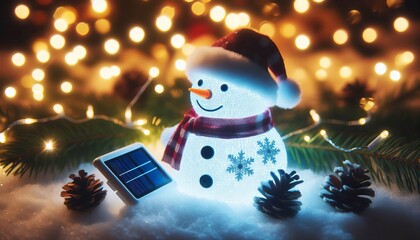 Solar Powered Snowman A decoration charging by day glowing faint