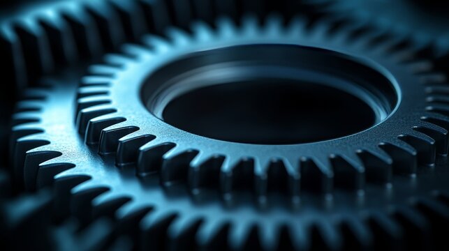 A detailed close-up of screw compressor gears, showcasing components of a pneumatic system utilized in the chemical industry, gas, oil refining, and engineering technologies