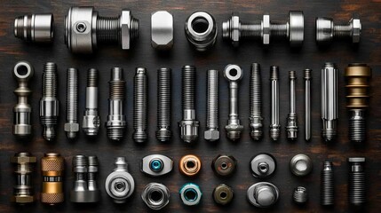 Essential locksmithing items like nuts, bolts, screws, washers, drill bits, threading taps, and milling cutters organized on a steel plate