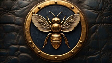 Naklejka premium Golden bee emblem on dark background