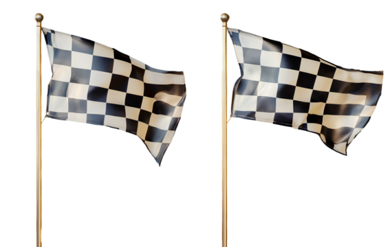 Two isolated checkered flags on a transparent background