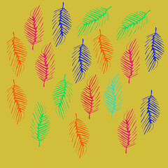 Ornament  colored  palm leaves. Hand drawn.
