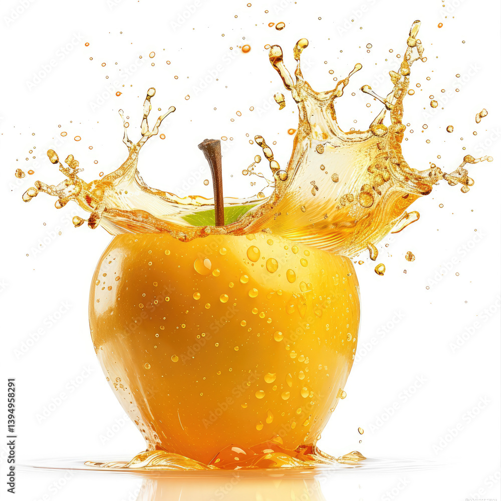 Aufkleber dynamic splash effect of apple juice captured in speed photography on plain white background for stu