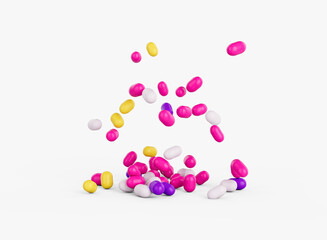 Bright and colorful candy sprinkles scattered and floating in mid-air, 3d illustration