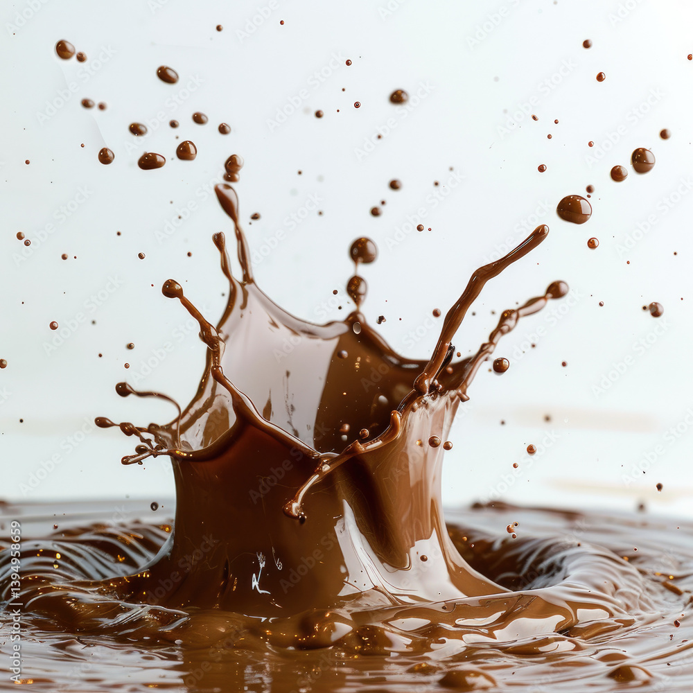 Aufkleber dynamic splash effect of chocolate milk speed photography plain white background -speed capture visu