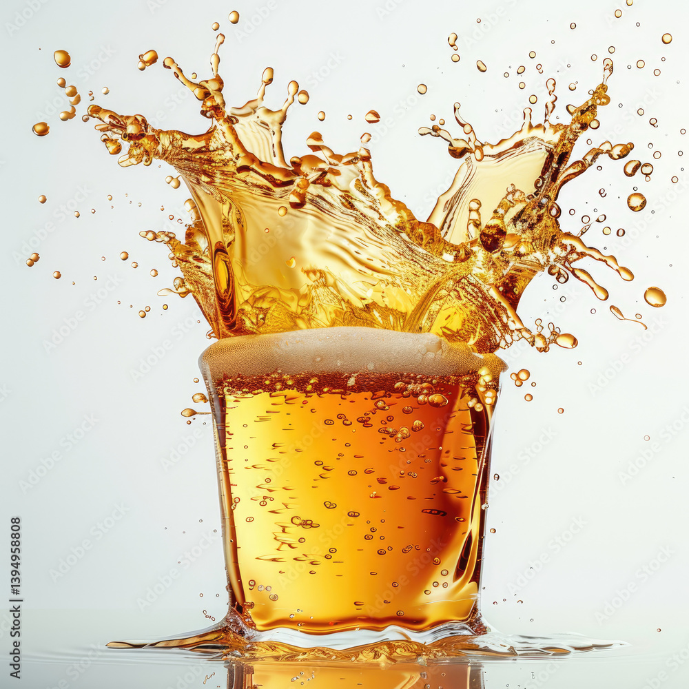 Poster captivating splash effect of beer in speed photography studio setup - images minimalist white backgr