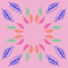 Stylized colored  palm leaves. Hand drawn.