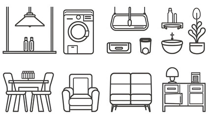 Essential Home Interior Line Icons Collection