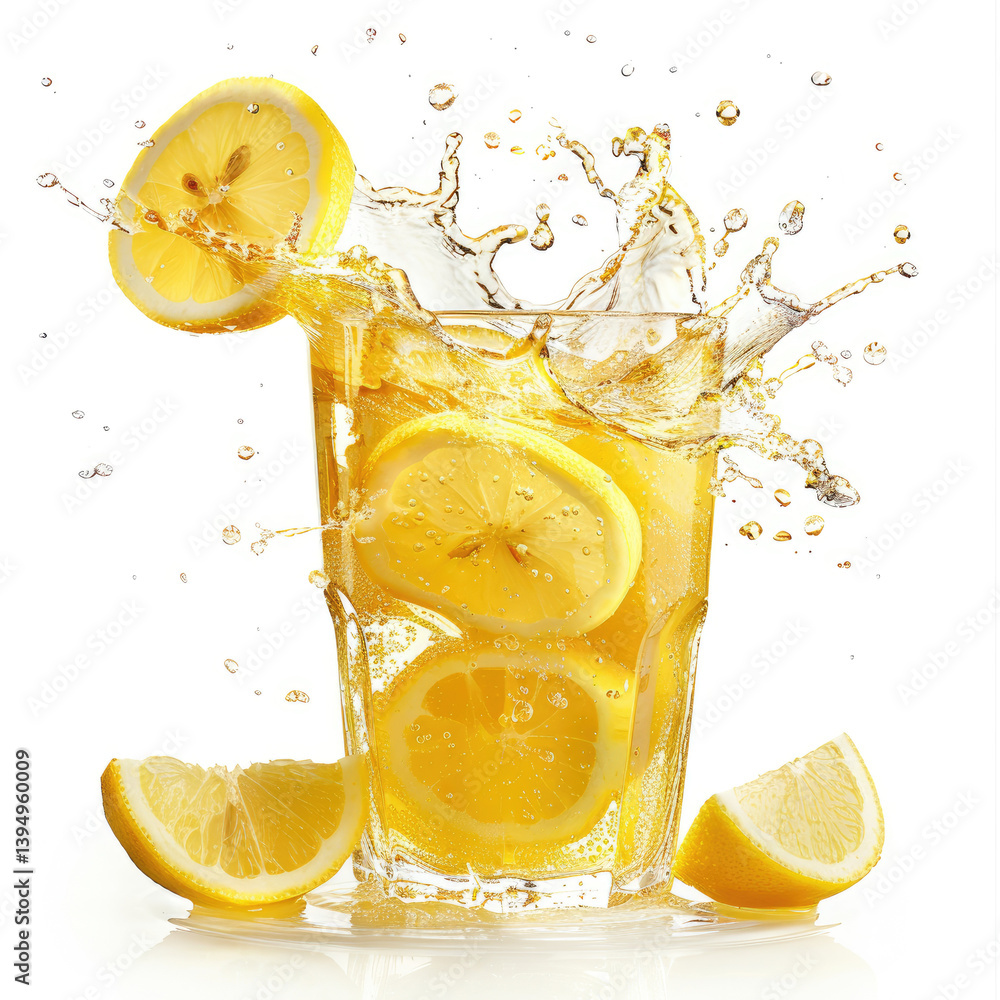 Aufkleber dynamic splash effect of lemonade in speed photography on plain white background capturing vibrant c