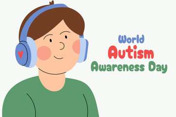 Boy or autistic boy with headphones. Illustration of an autistic boy wearing noise-cancelling headphones for sensory comfort. Suitable for autism awareness designs and educational materials.