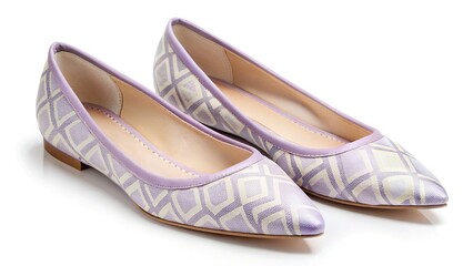 Fototapeta premium Lavender & Beige Pointed-Toe Flats: Macro Photography Detail - Pastel Shoes, Spring Fashion, Minimalist Footwear
