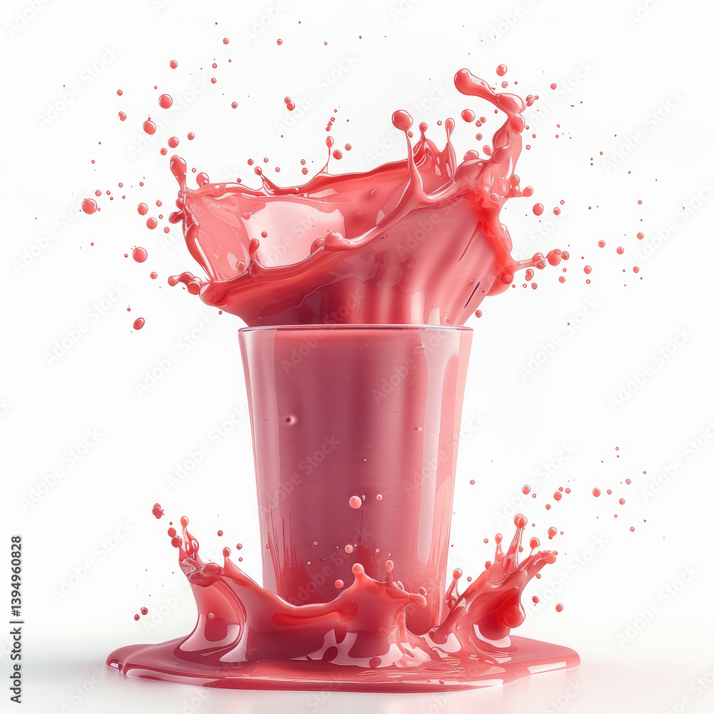 Poster dynamic splash effect of smoothie in -speed photography on plain white background captured in a stud