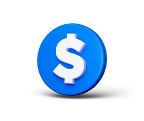 3d Blue circular button with a white dollar symbol in the center. 3D Illustration.