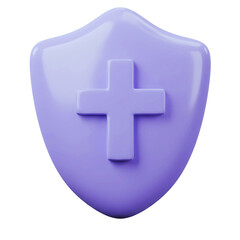 Obraz premium Purple medical shield with cross, isolated on transparent background