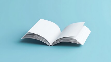 Blank Book Mockup: Open Pages on Blue Background