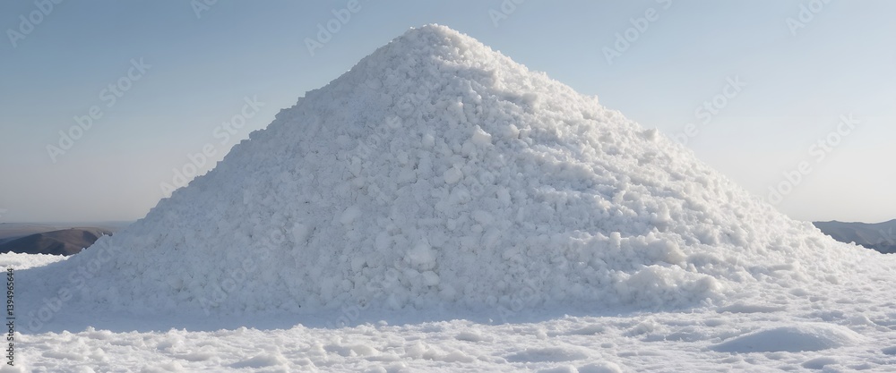 Poster White Mound Texture. Soft Powder. Sparkling Crystals Reflect Light. Irregular Shape On A White Background Offers A Stark Clean Visual. Purity And Simplicity Abound Here.