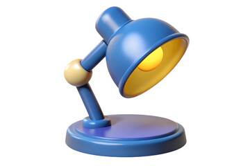 A cheerful blue desk lamp illuminates the night, casting a warm glow in a playful, cartoonish style with a bright yellow bulb.