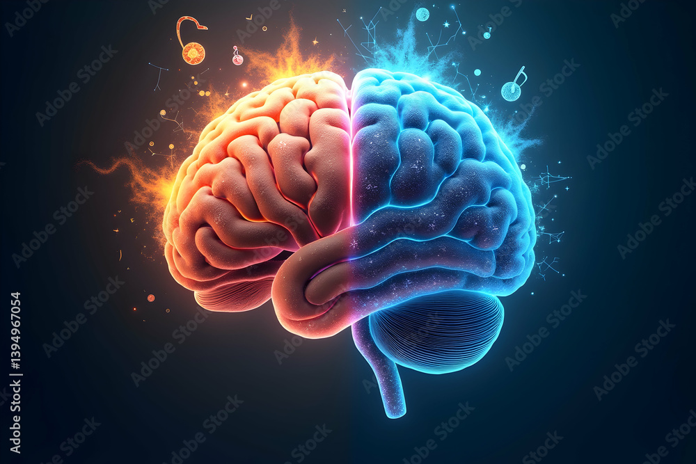 Aufkleber creative brain concept, a vivid depiction of hemispheric specialization and cognitive functionality 