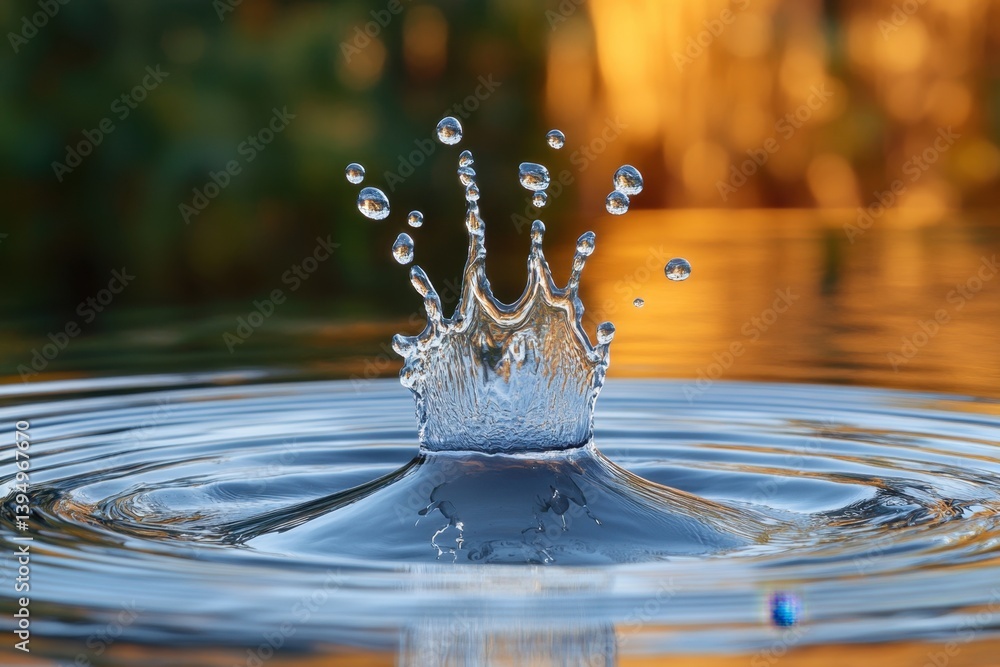Aufkleber captivating close up of a water droplet collision creating a crown shape with ripples against a blur