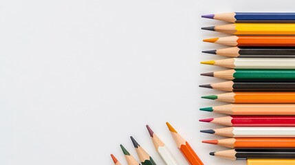 Fototapeta premium A precise row of black pencils, perfectly aligned on a clean white background, minimalist aesthetic.