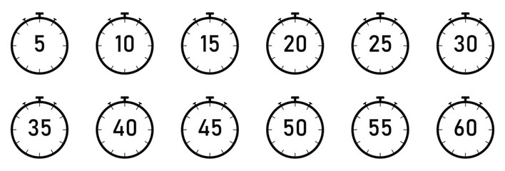 Set of Stopwatch icons set. Timer symbol. Outline stopwatch icon. Alarm pictogram,of Vector.  