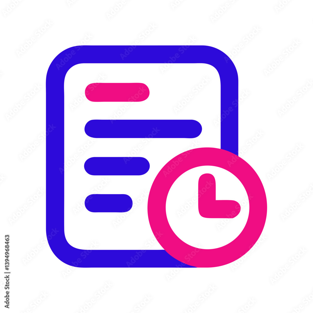 Poster time sheet icon with clock and document representation