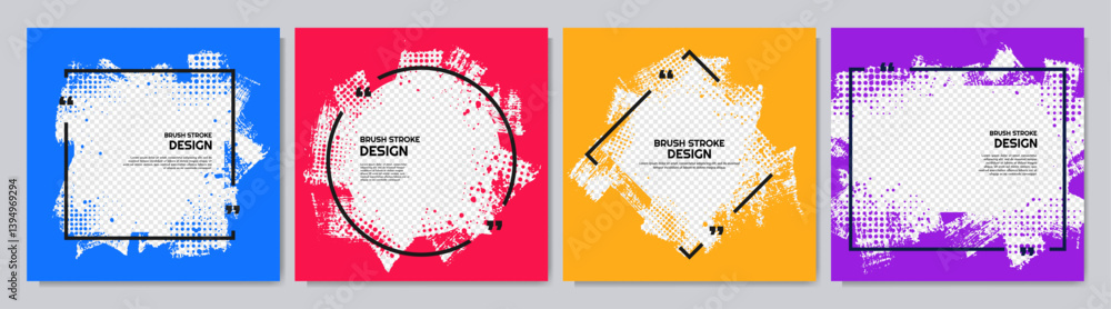 Poster vector illustration. hand drawn abstract color overlay set with linear frame. ink brush strokes mess