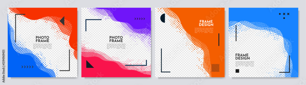 Poster vector illustration. fluid motion concept. abstract color frame set. liquid wavy pattern with halfto