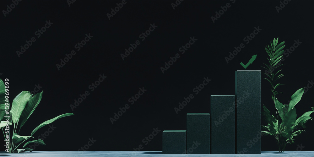 Poster achieving growth: a visual representation of business progress, featuring a graph with steps, symbol