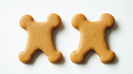 Fototapeta premium Bone-shaped dog treats, two units side by side on white, sharp focus, PNG-style isolation
