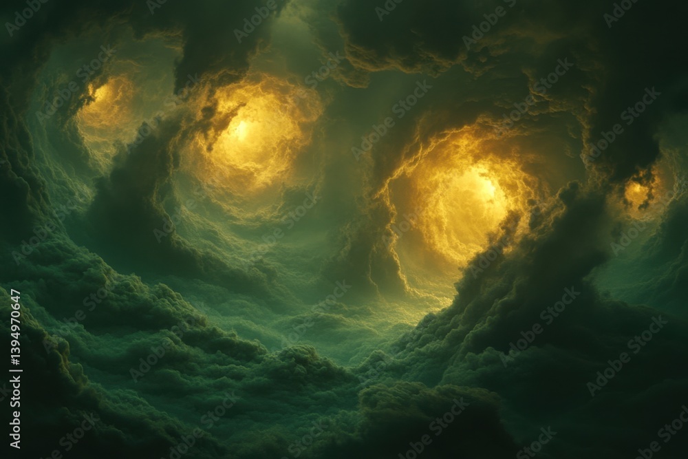 Aufkleber ethereal cloudscape with swirling formations and golden light creating a surreal and captivating atm