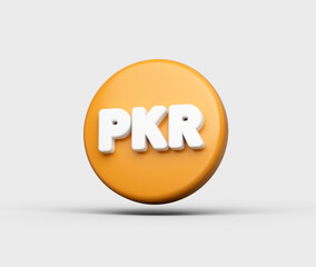 3D Orange coin with a white Pakistani Rupee PKR symbol, representing finance. 3D Illustration