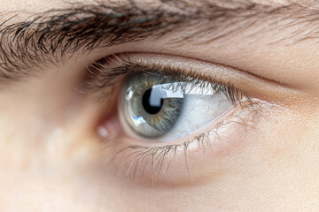 Obraz premium close up of human eye showcasing intricate details, including iris, eyelashes, and skin texture, evokes curiosity and wonder