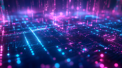 Obraz premium pixel grid with glowing neon blue and purple highlights 