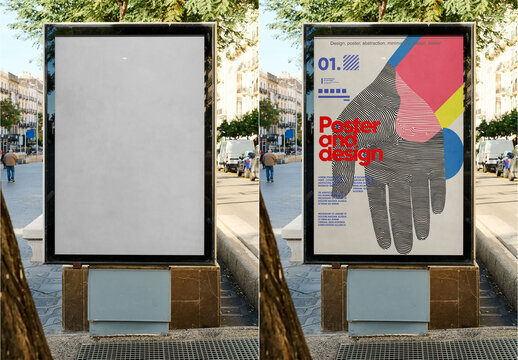 Urban Panel at ground level in Barcelona. PSD mockup