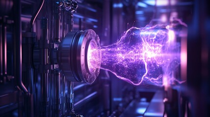 Purple energy beam futuristic lab reactor
