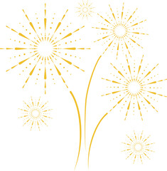 Fireworks, set of realistic fireworks isolated on white background. Salute, salute icon. Background image, poster, postcard, vector illustration.