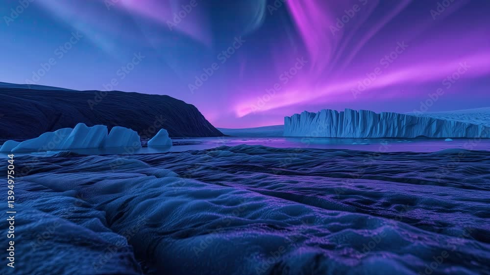Wall mural greenland aurora purple above iceberg loop generative ai