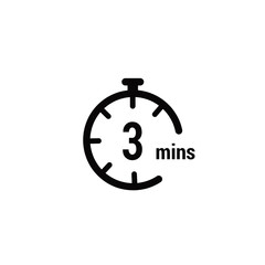 3 Minutes Clock Icon white design background.
